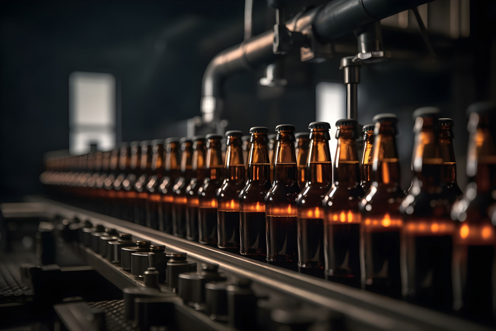 Beer bottles on a canning line