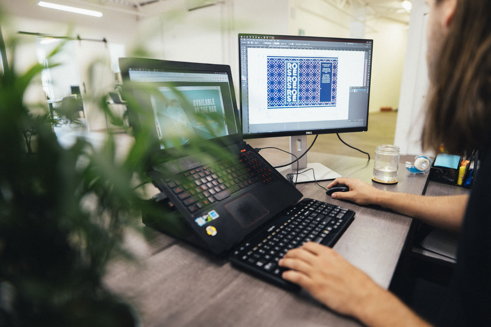 Working on laptop with additional display monitor