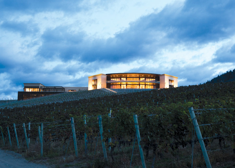 Exterior of Phantom Creek Estates Winery atop hill