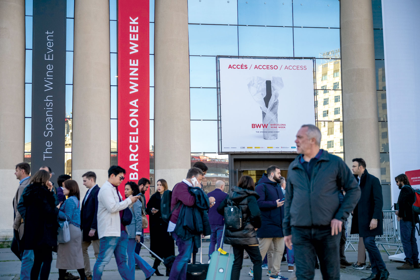 Crowds walking outside Barcelona Wine Week venue