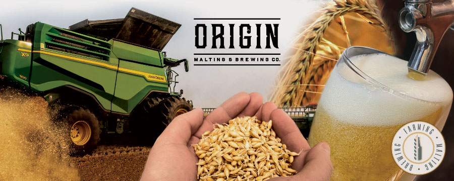 Photo collage with Origin Malting & Brewing Co. logo