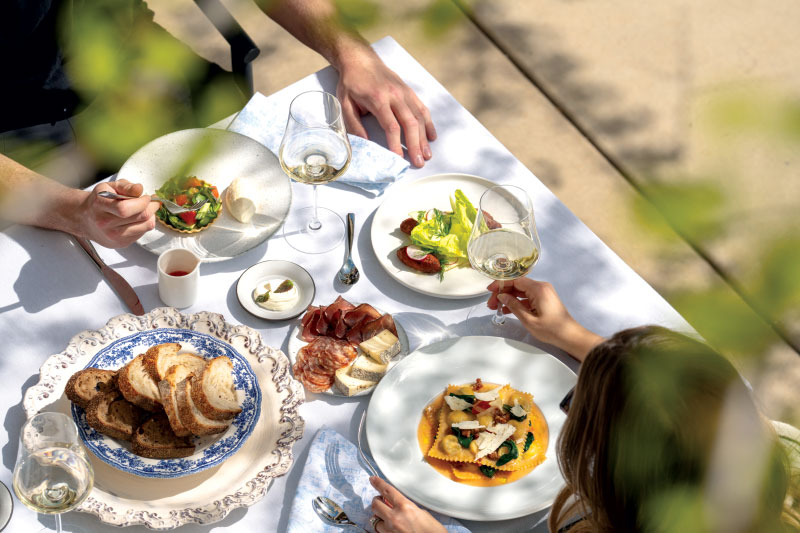 Plates of food on table