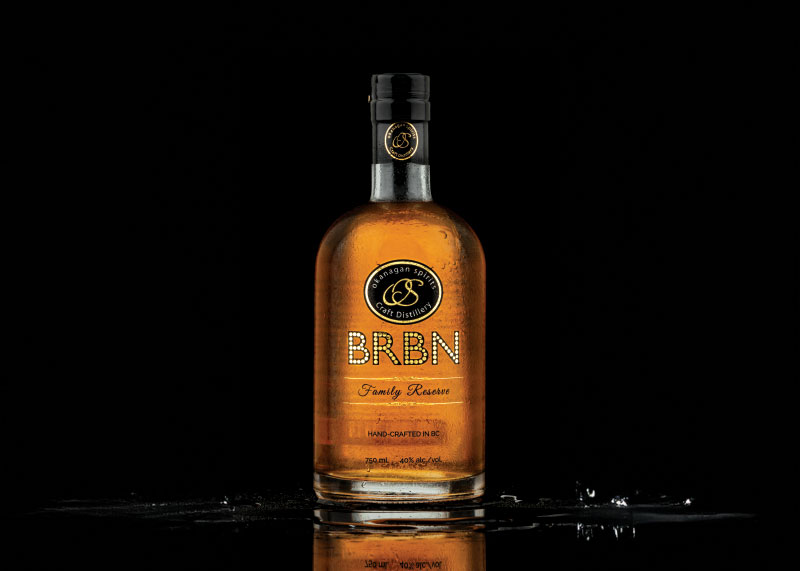 Bottle of BRBN against black background