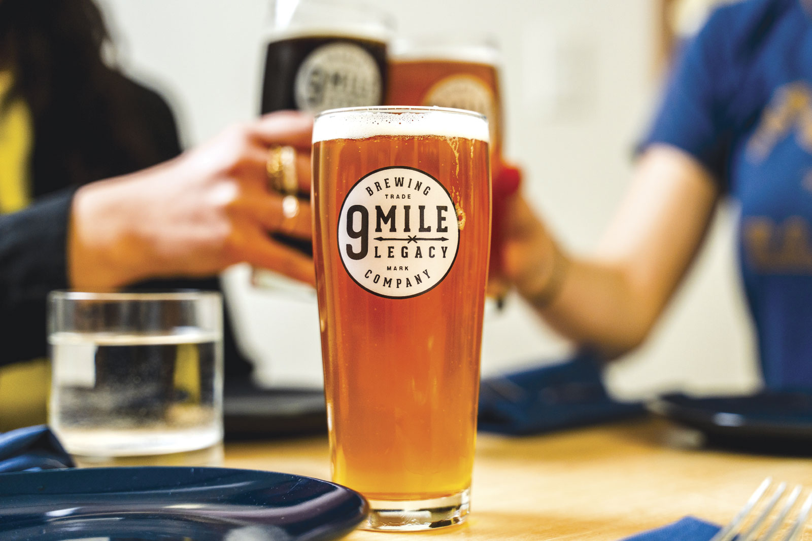 Closeup shot of freshly poured pint in 9 Mile Legacy Brewing ale
