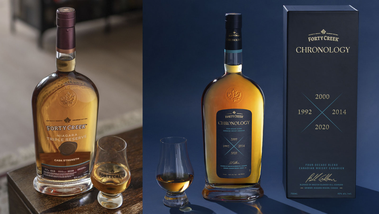 Bottle of Forty Creek Niagara Triple Reserve and bottle of Forty Creek Chronology