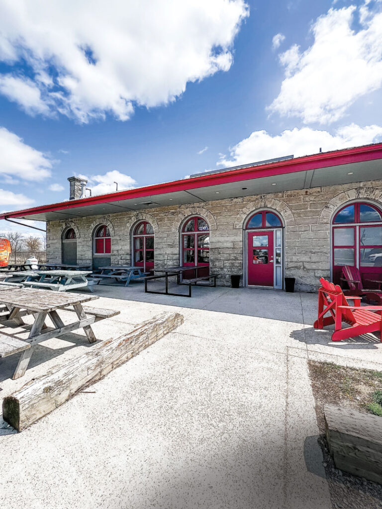 Exterior shot of Broken Rail Brewing and patio