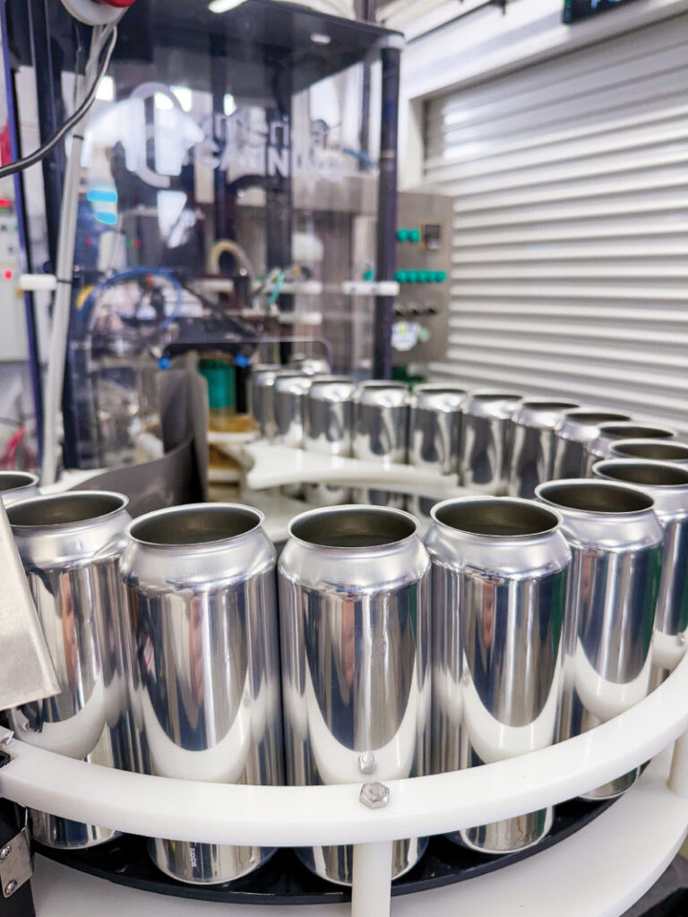 Cans on the canning line