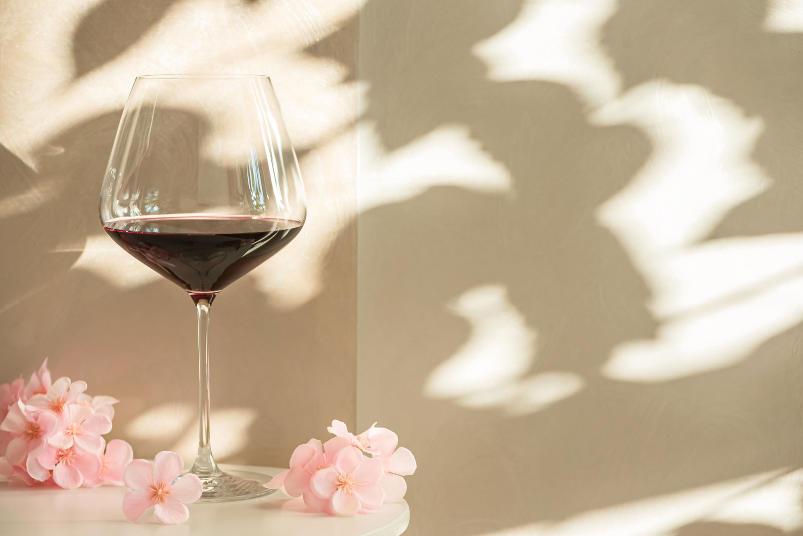 Red Wine Glasses with Sakura Cherry Blossoms