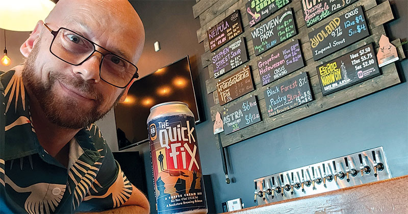 Parris Filbert with can of The Quick Fix Coffee Cream Ale