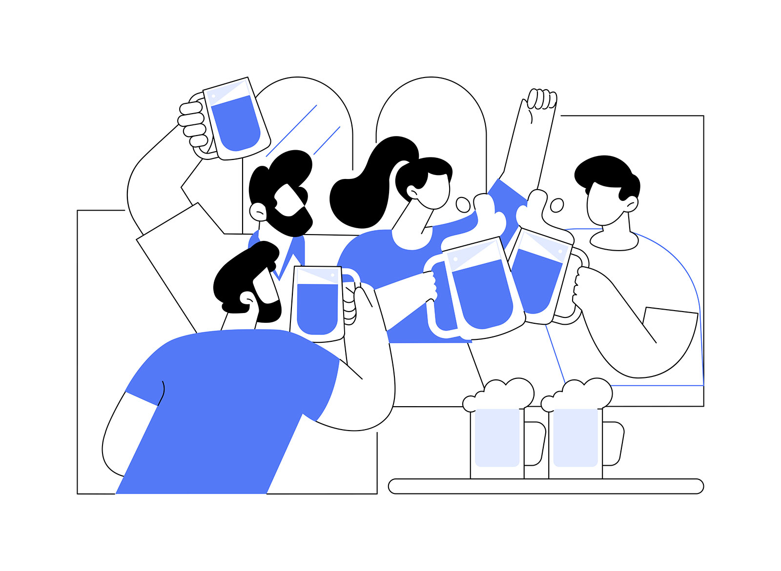Illustration of people celebrating in pub