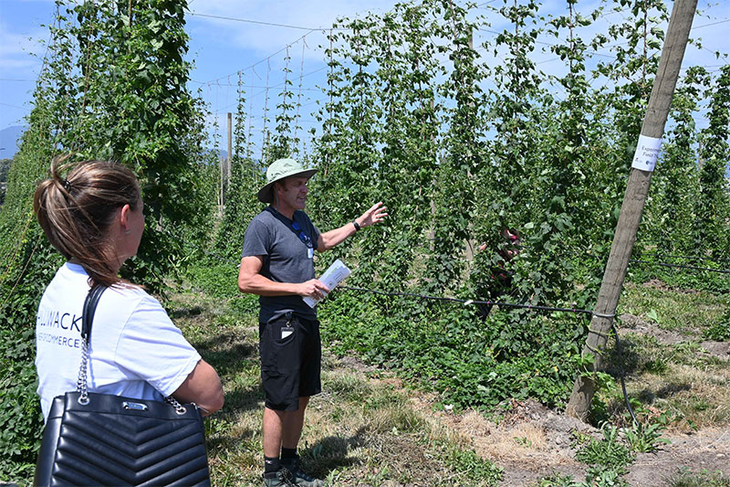 Mathias giving tour of hop yard