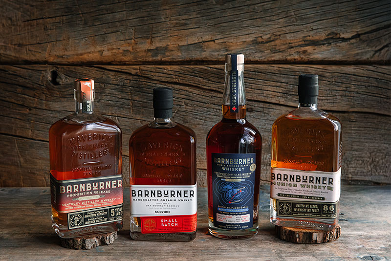 Various bottles of Barnburner Whisky