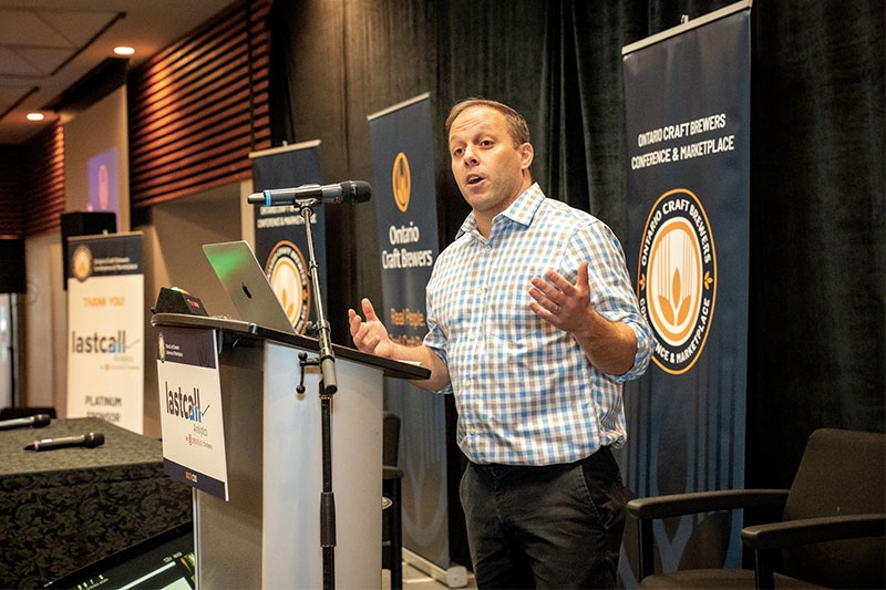 Conference speaker at podium