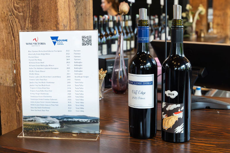 Bottles of wine and menu on counter